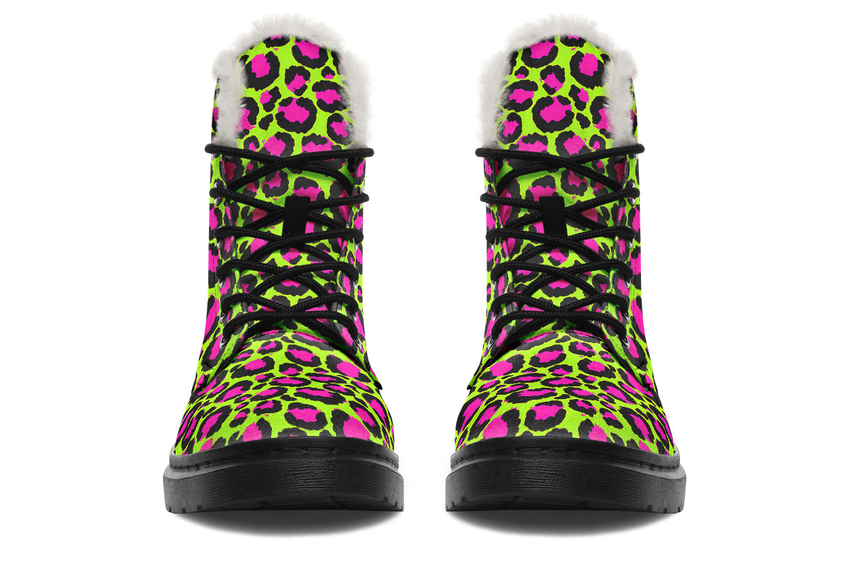 Neon Leopard Faux Fur Boots - Offbeat Sweetie