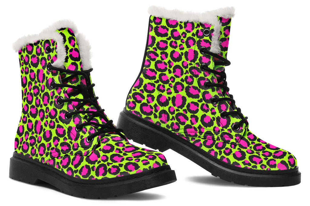 Neon Leopard Faux Fur Boots - Offbeat Sweetie