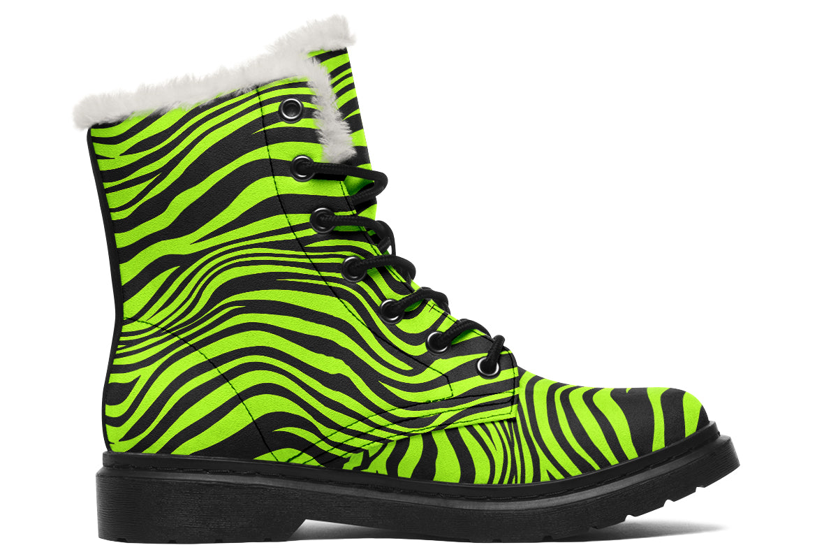 Neon Leopard x Neon Zebra Green Mismatch Faux Fur Boots