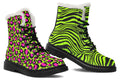 Neon Leopard x Neon Zebra Green Mismatch Faux Fur Boots
