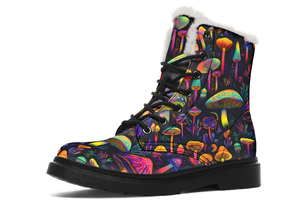 Neon Mushrooms Faux Fur Boots - Offbeat Sweetie