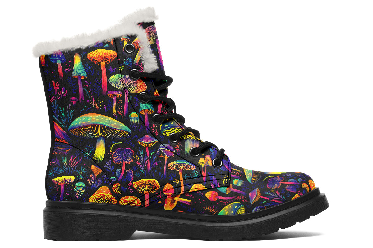 Neon Mushrooms Faux Fur Boots - Offbeat Sweetie