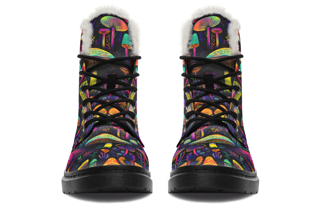 Neon Mushrooms Faux Fur Boots - Offbeat Sweetie