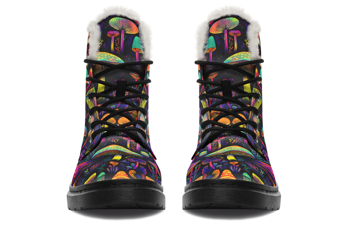 Neon Mushrooms Faux Fur Boots - Offbeat Sweetie
