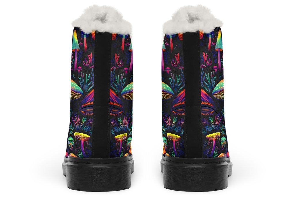 Neon Mushrooms Faux Fur Boots - Offbeat Sweetie