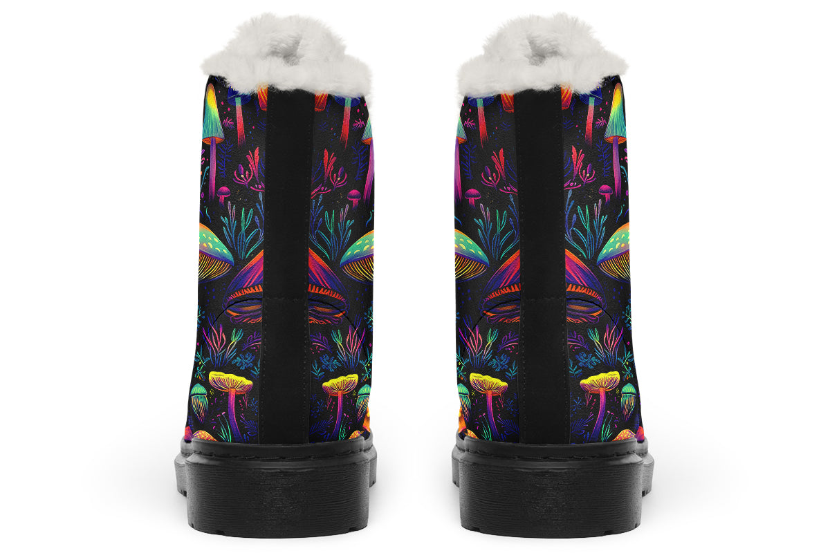 Neon Mushrooms Faux Fur Boots - Offbeat Sweetie