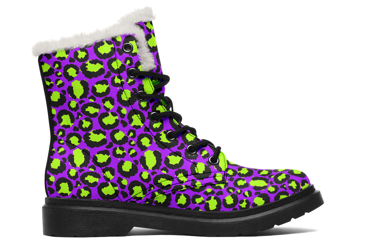 Neon Safari x Zombie Leopard Mismatch Faux Fur Boots