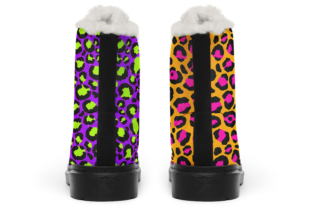 Neon Safari x Zombie Leopard Mismatch Faux Fur Boots