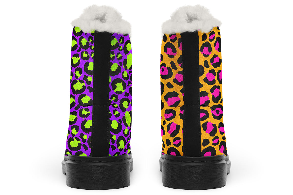 Neon Safari x Zombie Leopard Mismatch Faux Fur Boots