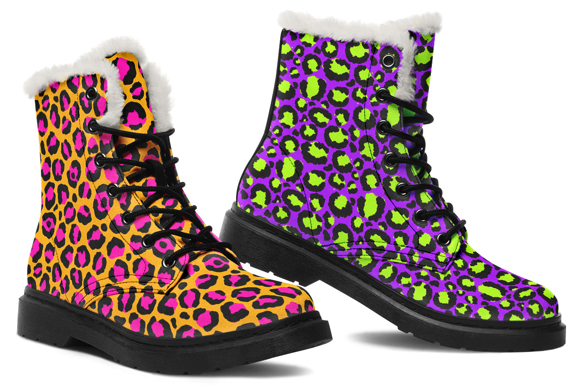 Neon Safari x Zombie Leopard Mismatch Faux Fur Boots