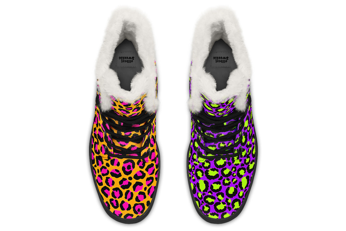 Neon Safari x Zombie Leopard Mismatch Faux Fur Boots