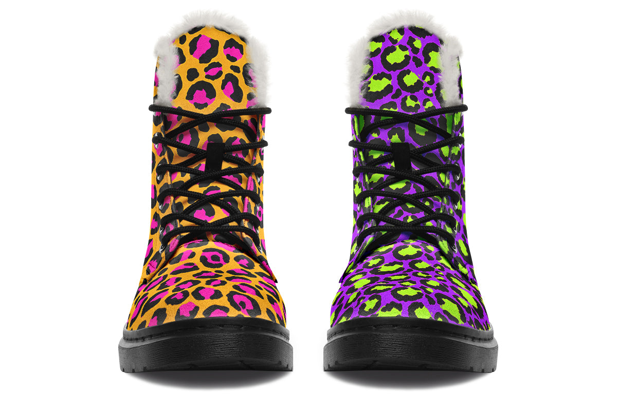 Neon Safari x Zombie Leopard Faux Fur Boots
