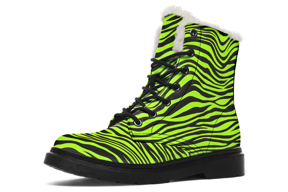 Neon Zebra Faux Fur Boots - Offbeat Sweetie