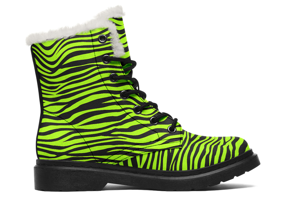 Neon Zebra Faux Fur Boots - Offbeat Sweetie