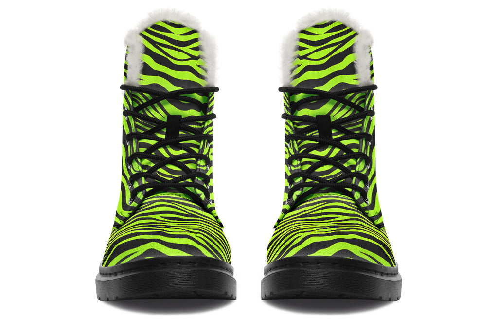 Neon Zebra Faux Fur Boots - Offbeat Sweetie