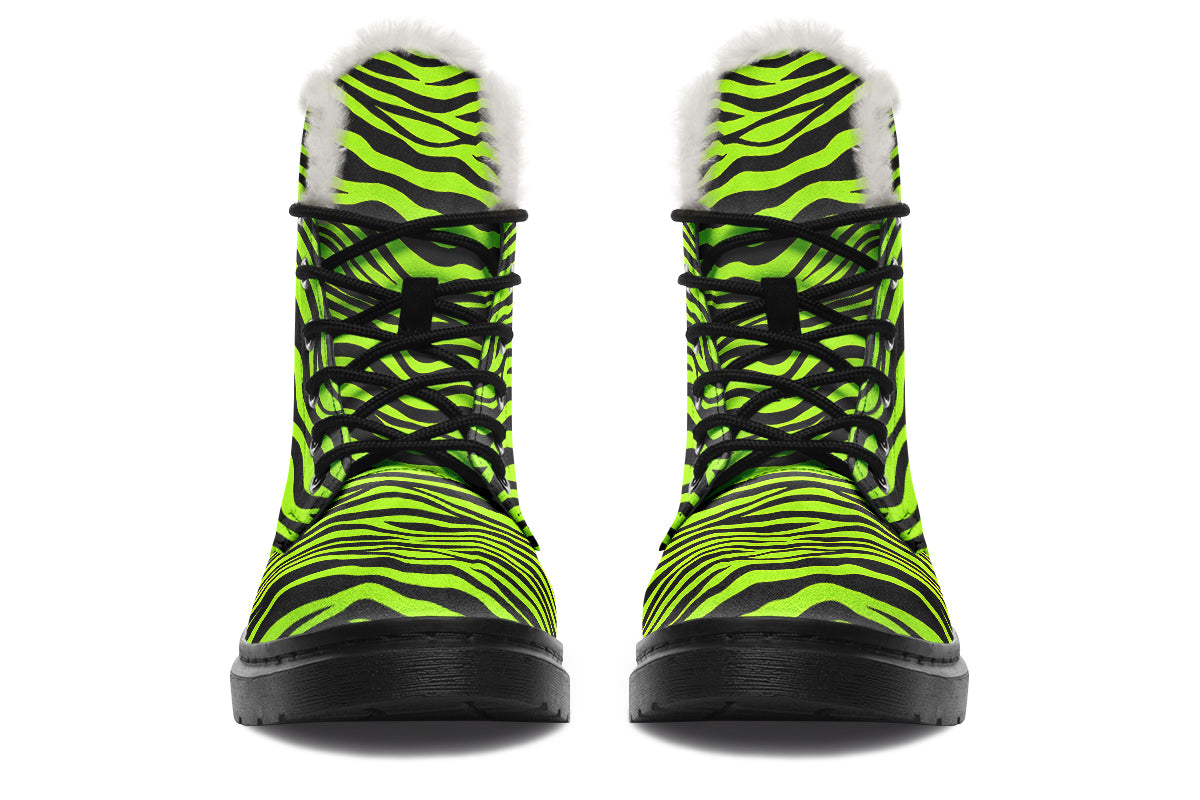 Neon Zebra Faux Fur Boots - Offbeat Sweetie