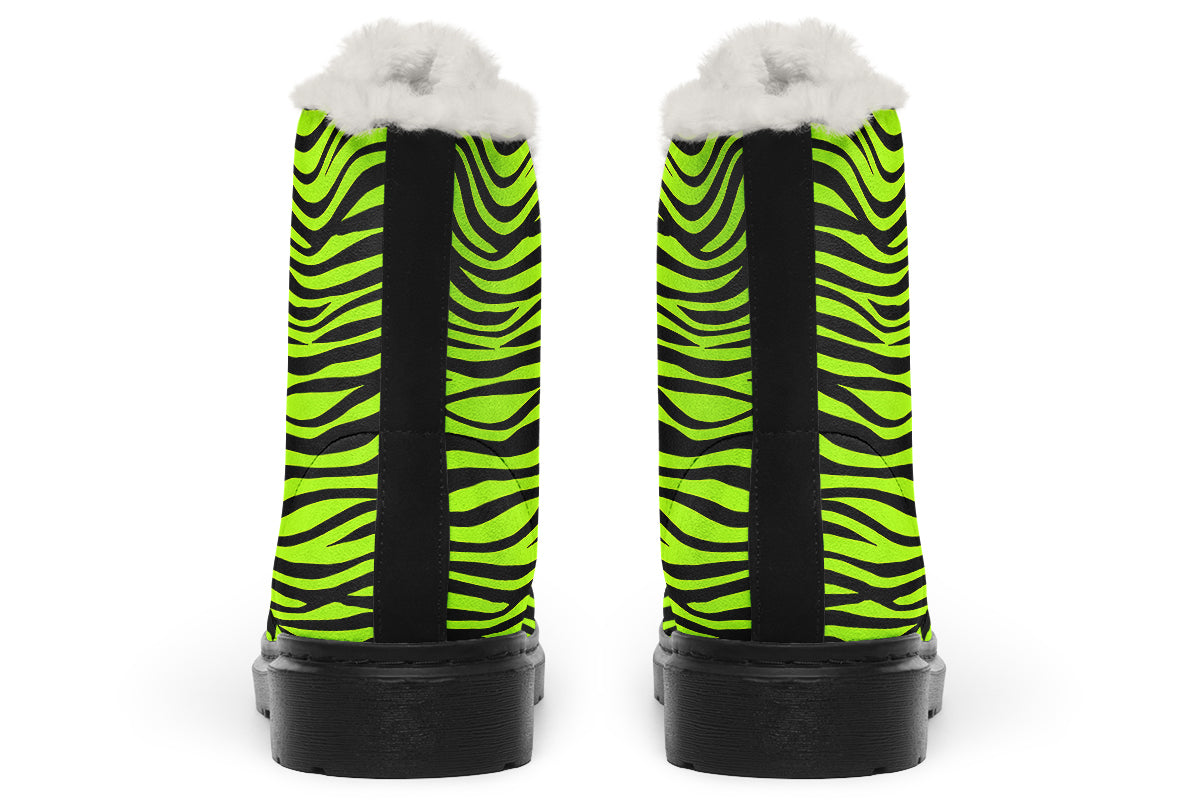 Neon Zebra Faux Fur Boots - Offbeat Sweetie