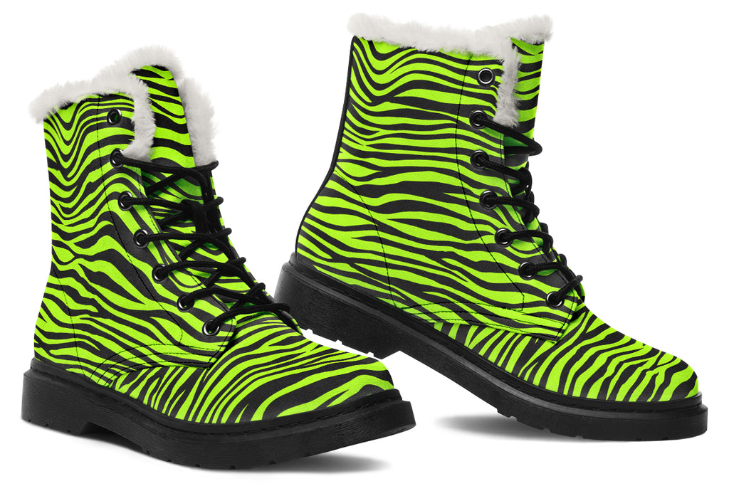 Neon Zebra Faux Fur Boots - Offbeat Sweetie