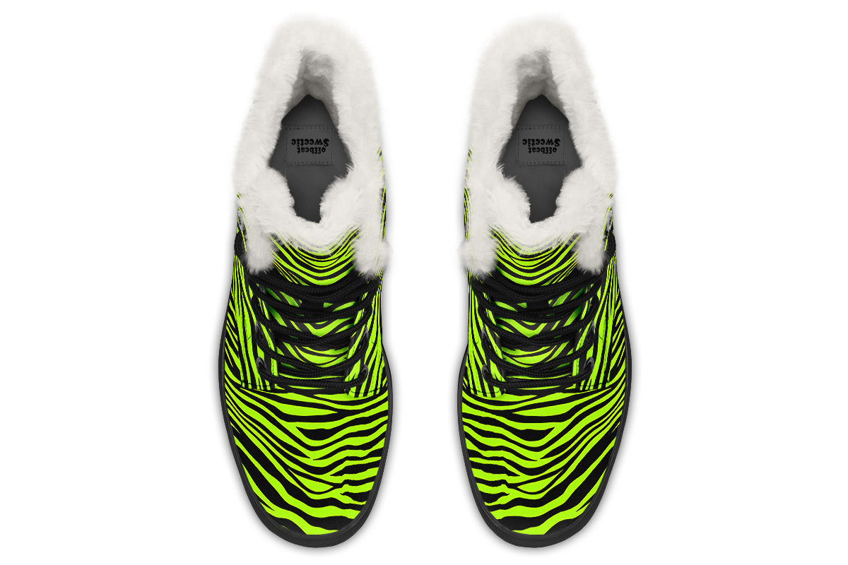 Neon Zebra Faux Fur Boots - Offbeat Sweetie
