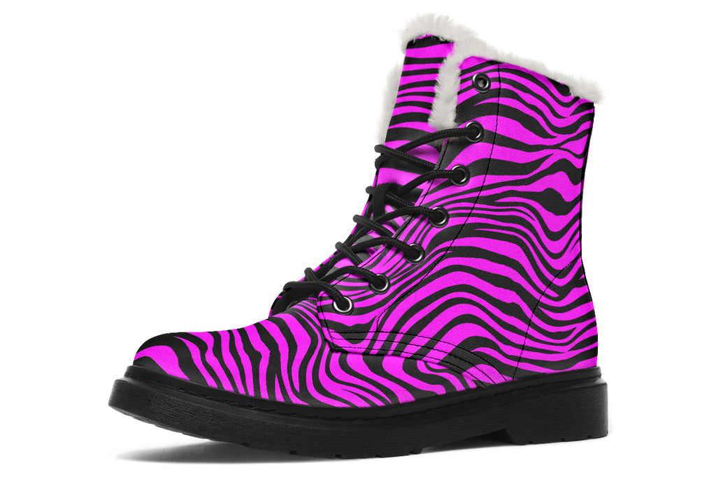 Neon Zebra Fuchsia Faux Fur Boots