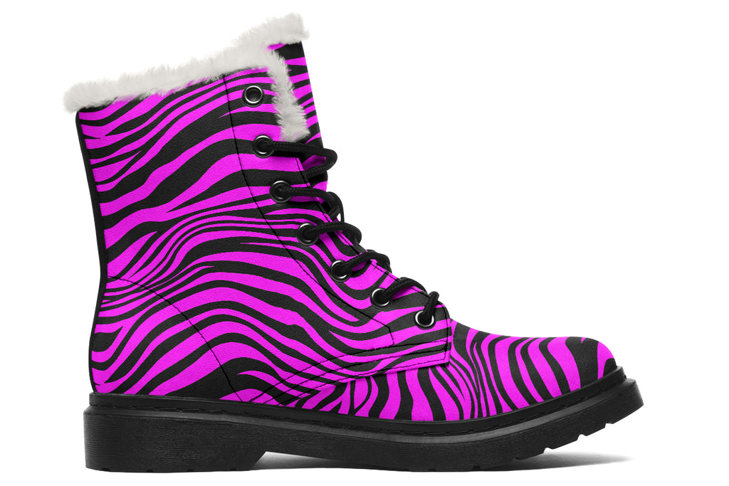 Neon Zebra Fuchsia Faux Fur Boots