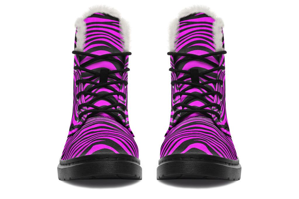 Neon Zebra Fuchsia Faux Fur Boots