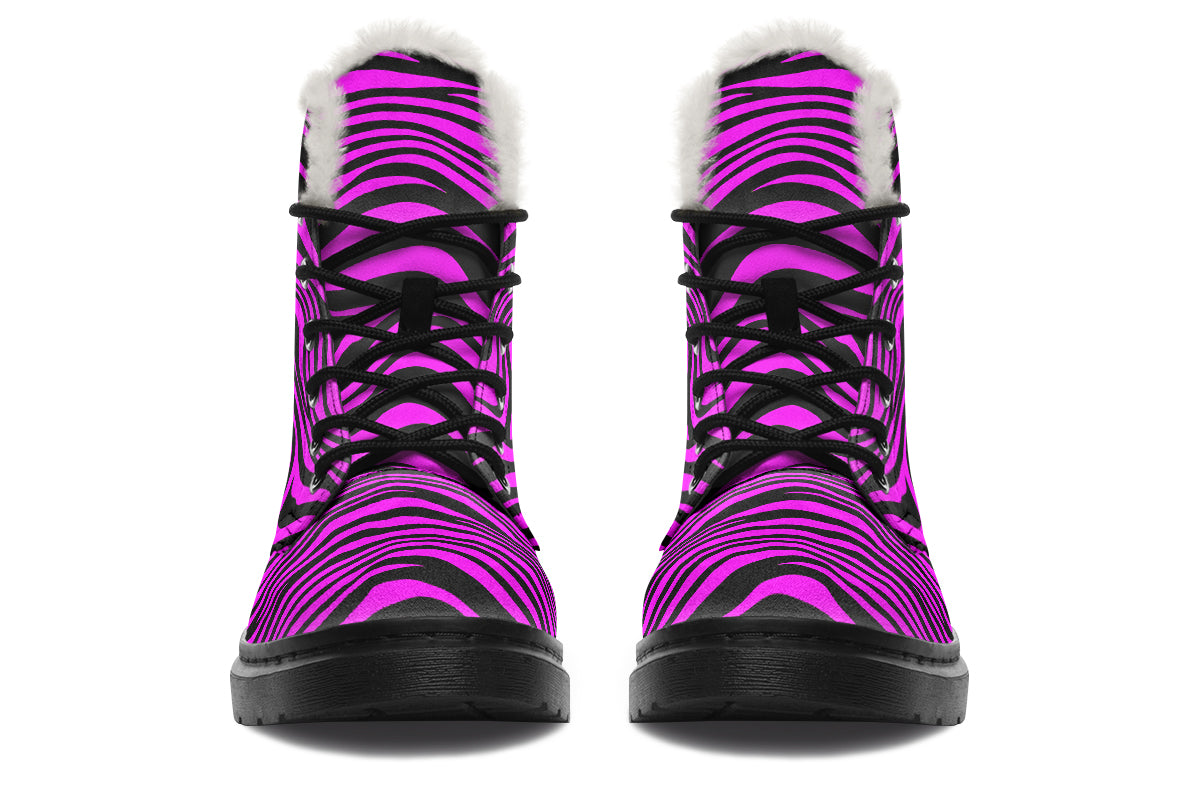 Neon Zebra Fuchsia Faux Fur Boots