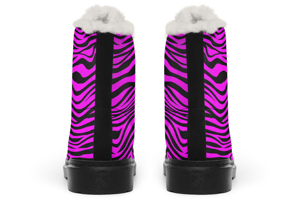 Neon Zebra Fuchsia Faux Fur Boots