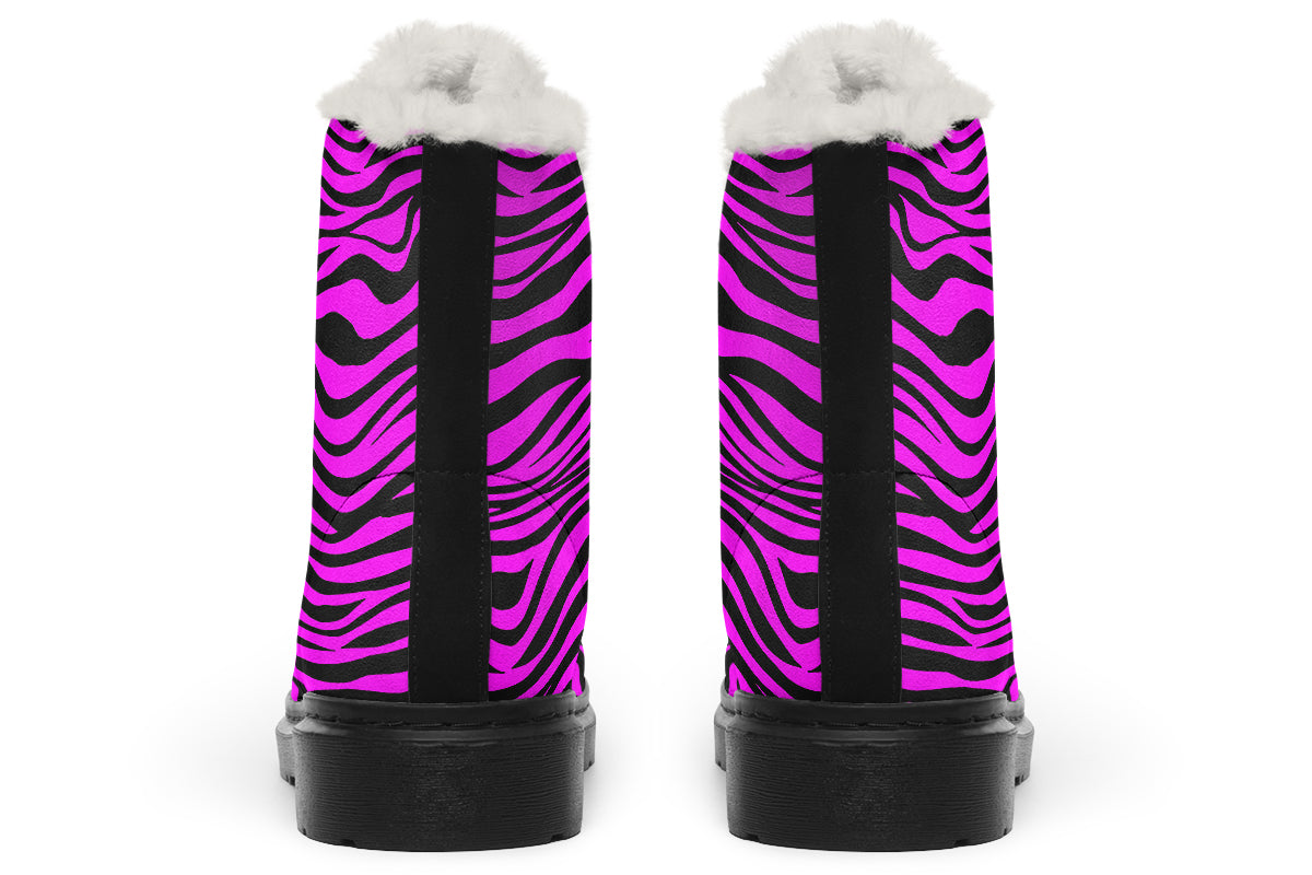Neon Zebra Fuchsia Faux Fur Boots