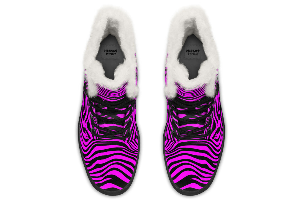 Neon Zebra Fuchsia Faux Fur Boots