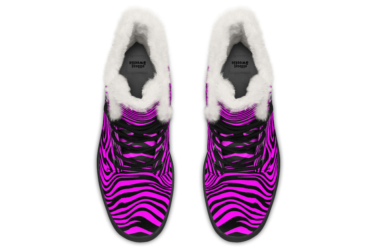 Neon Zebra Fuchsia Faux Fur Boots