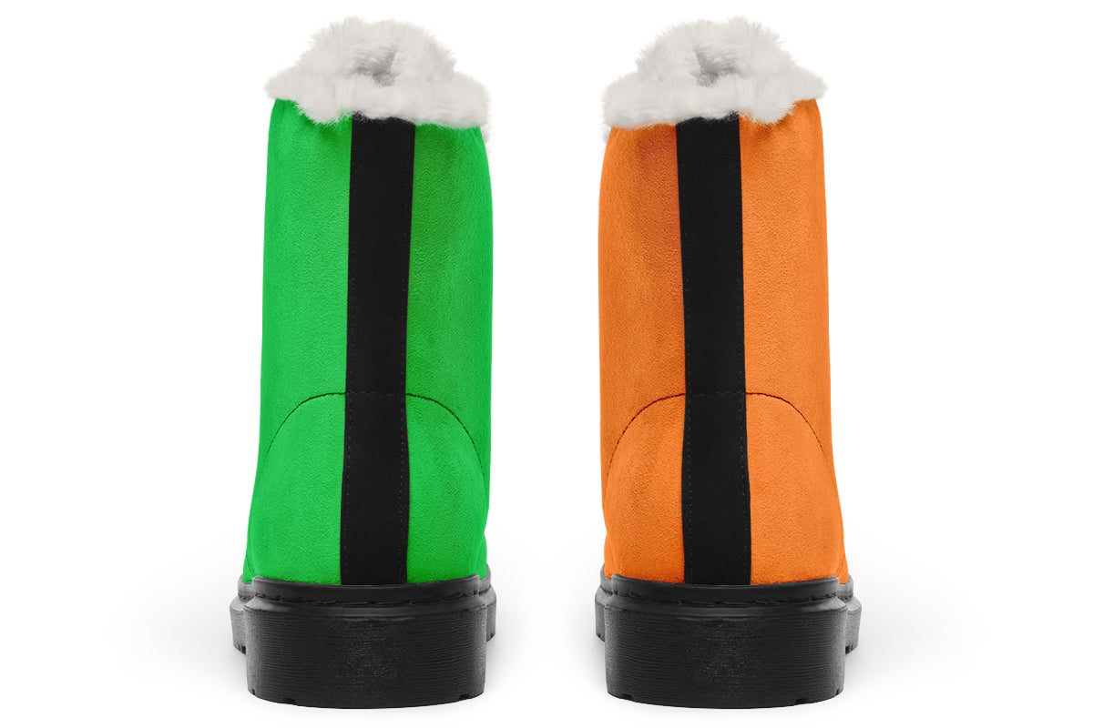 Orange and Green Mismatch Faux Fur Boots - Offbeat Sweetie