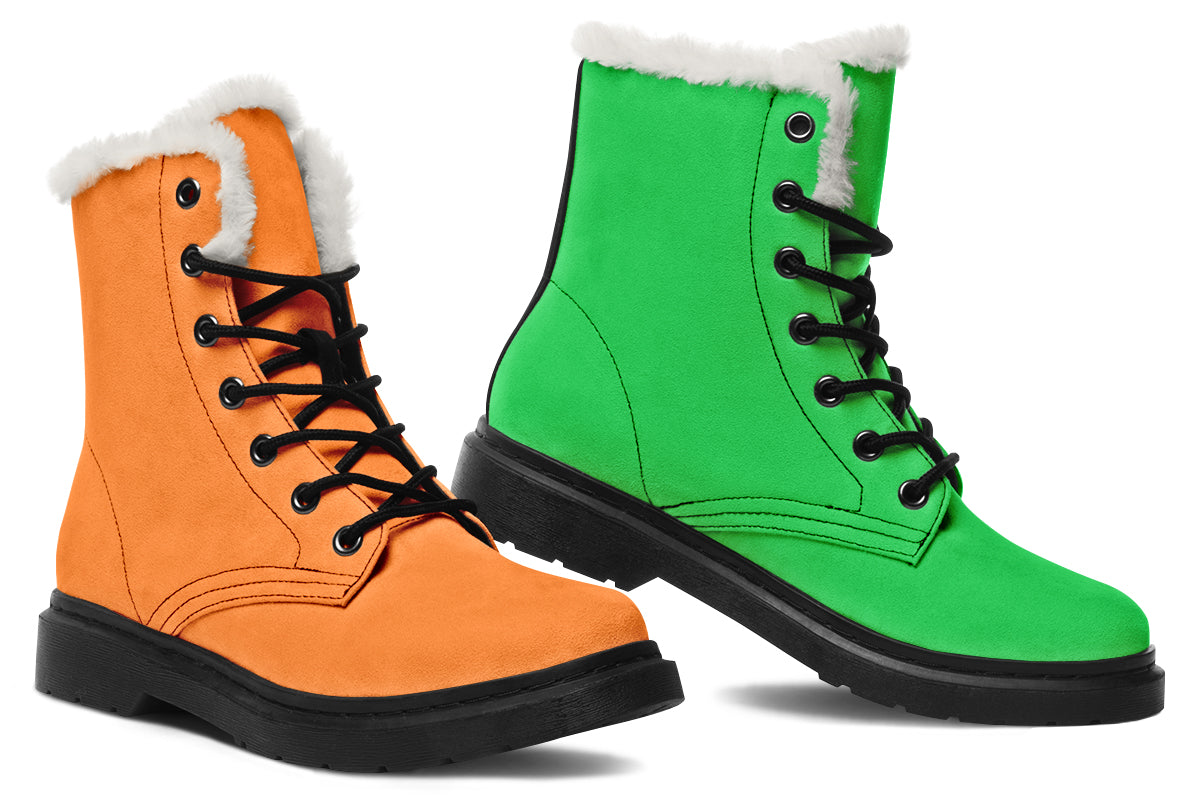 Orange and Green Mismatch Faux Fur Boots - Offbeat Sweetie