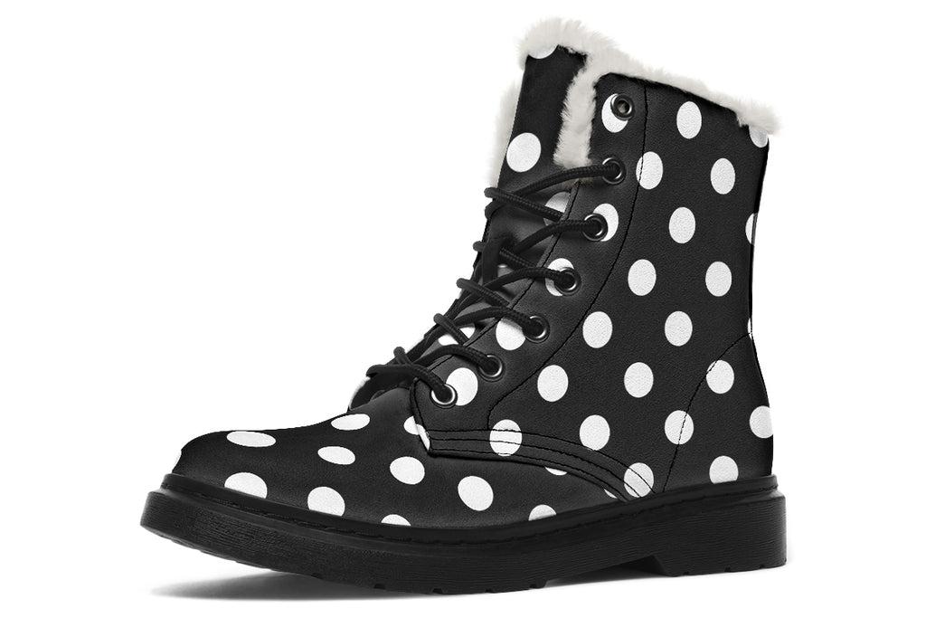 Paint It Black Polka Dot Faux Fur Boots