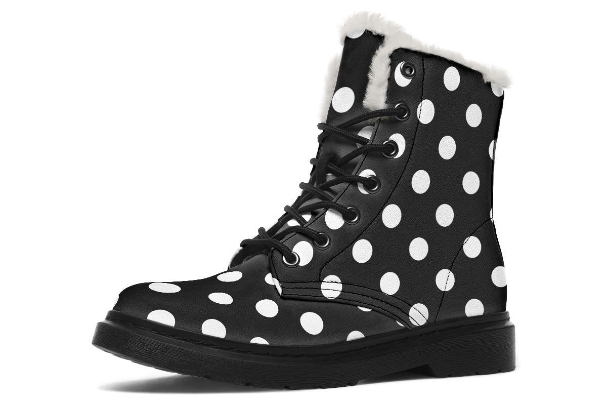 Paint It Black Polka Dot Faux Fur Boots