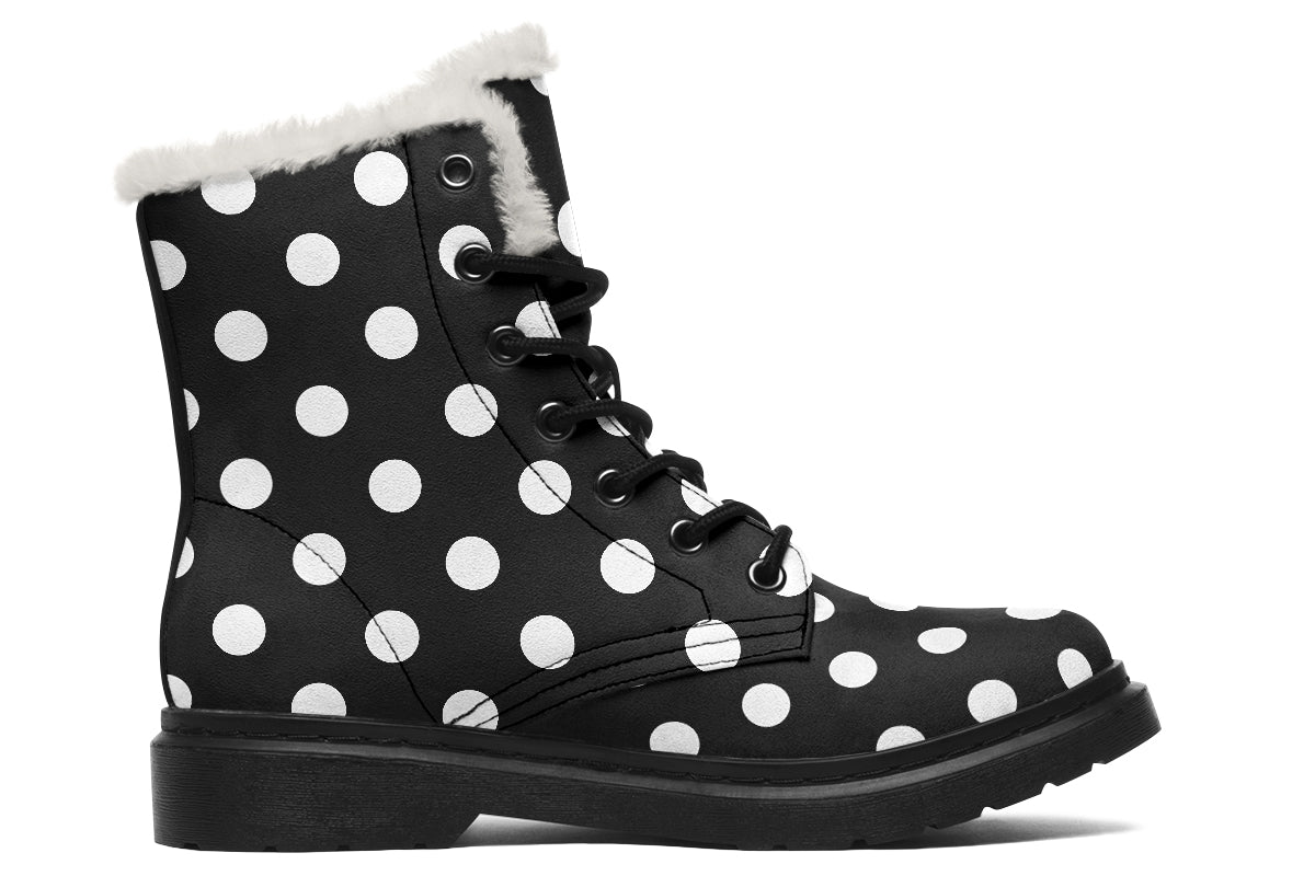 Paint It Black Polka Dot Faux Fur Boots