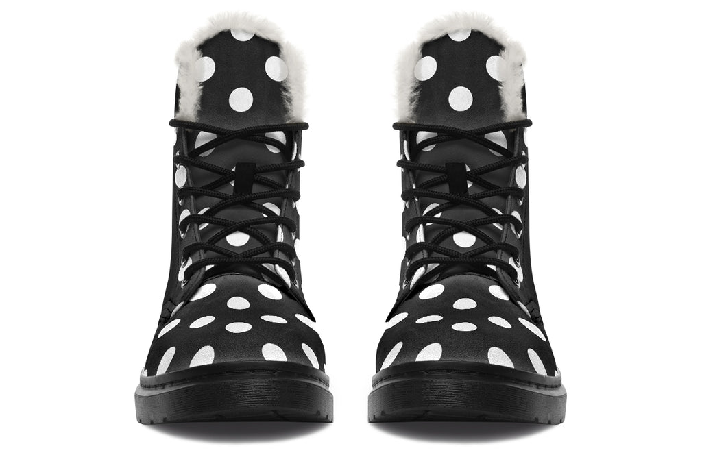 Paint It Black Polka Dot Faux Fur Boots
