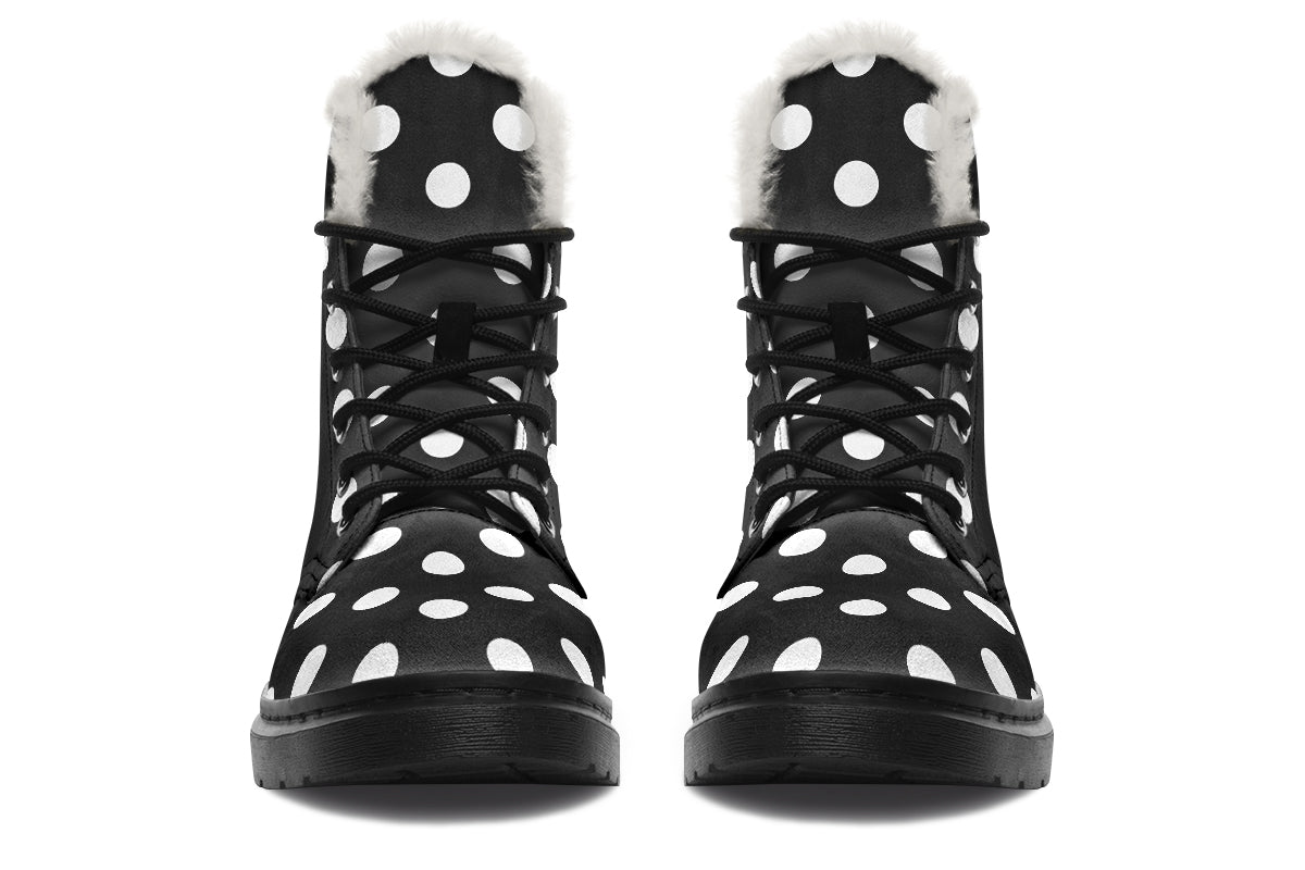 Paint It Black Polka Dot Faux Fur Boots