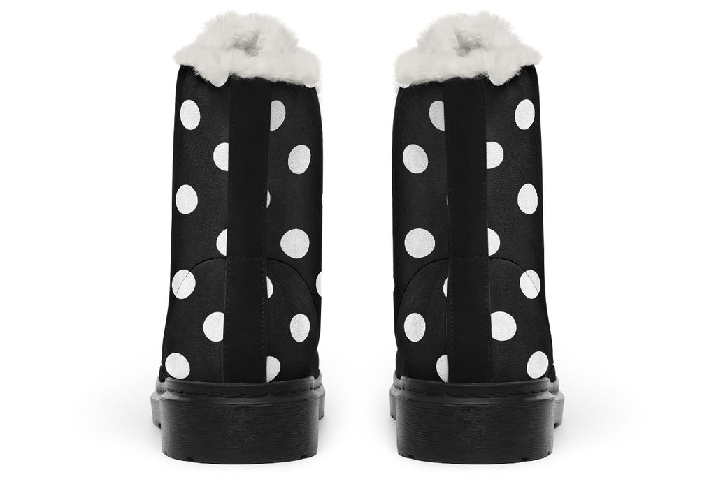 Paint It Black Polka Dot Faux Fur Boots