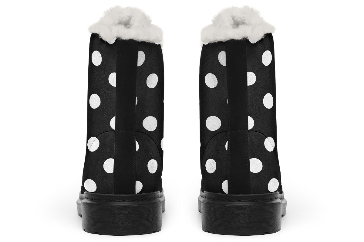 Paint It Black Polka Dot Faux Fur Boots