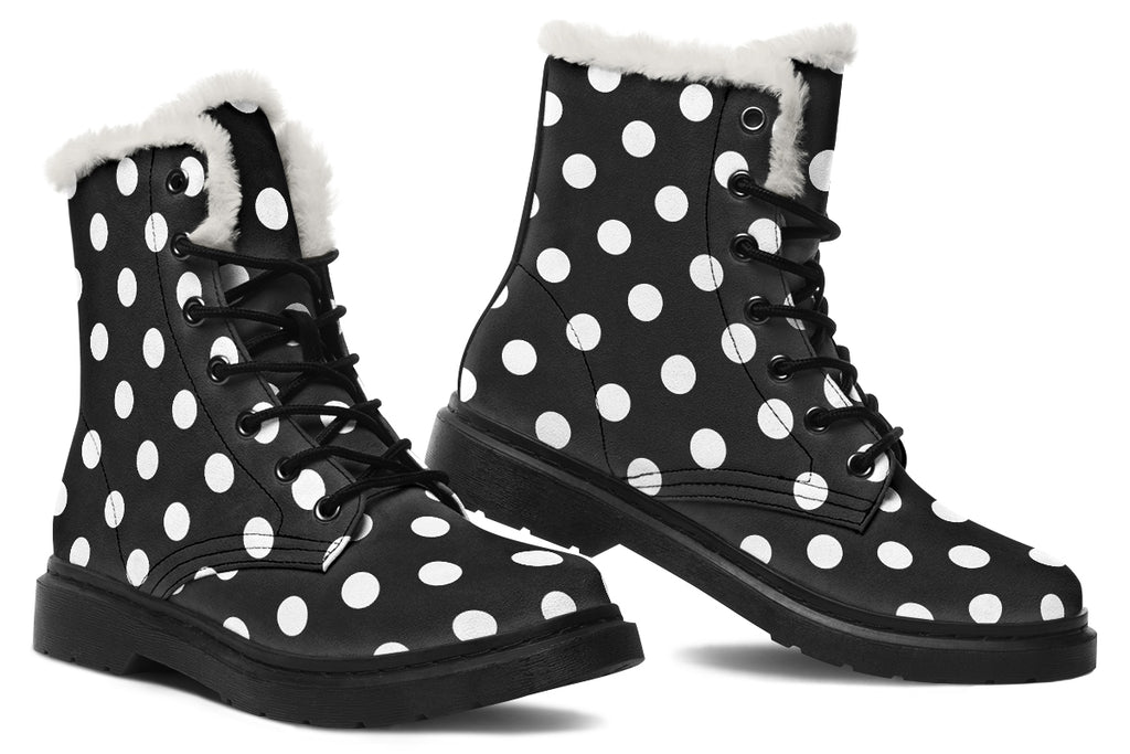 Paint It Black Polka Dot Faux Fur Boots