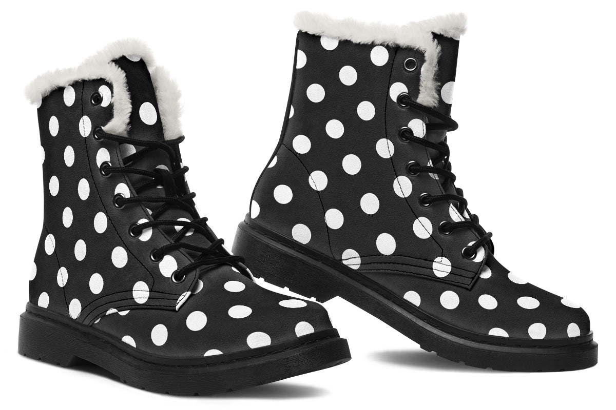 Paint It Black Polka Dot Faux Fur Boots