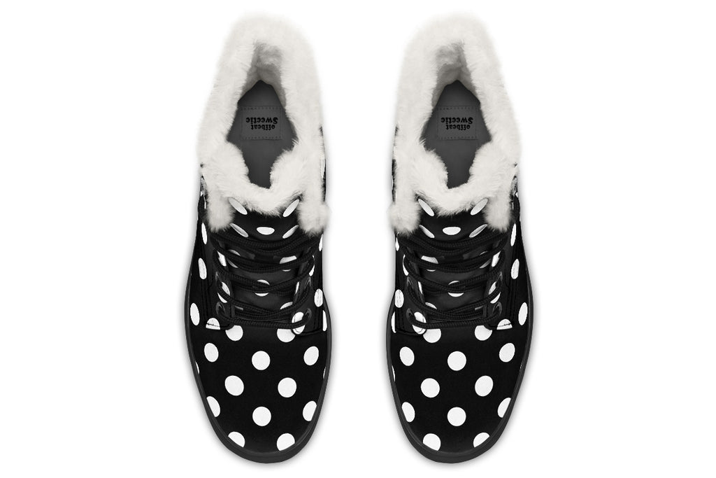 Paint It Black Polka Dot Faux Fur Boots