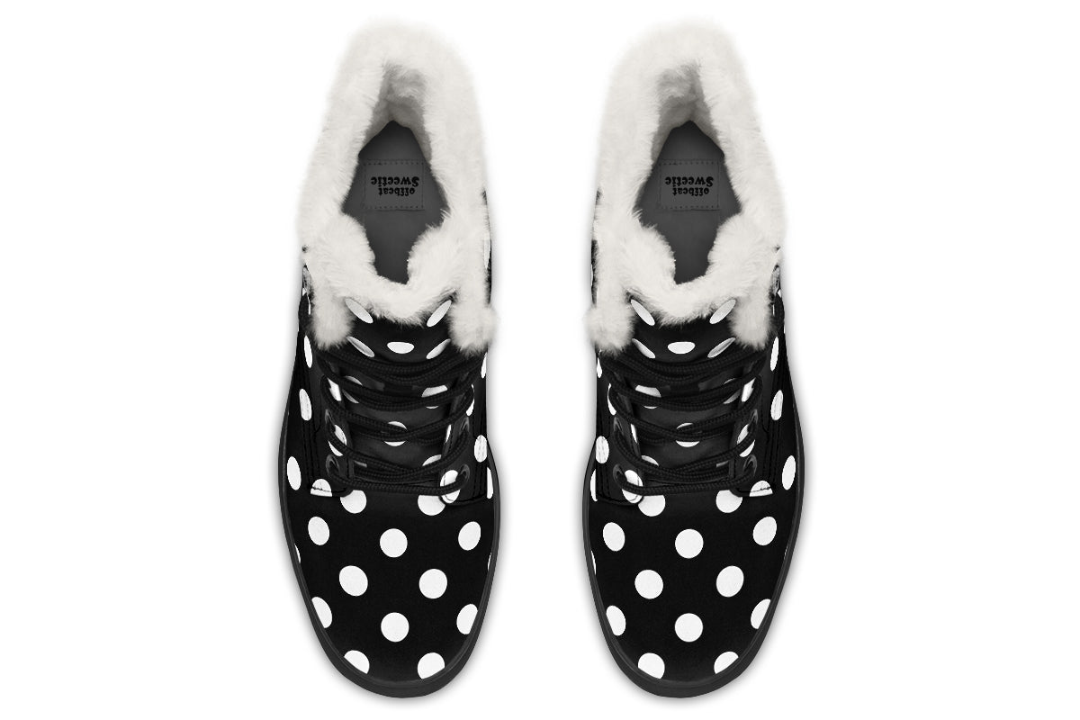 Paint It Black Polka Dot Faux Fur Boots