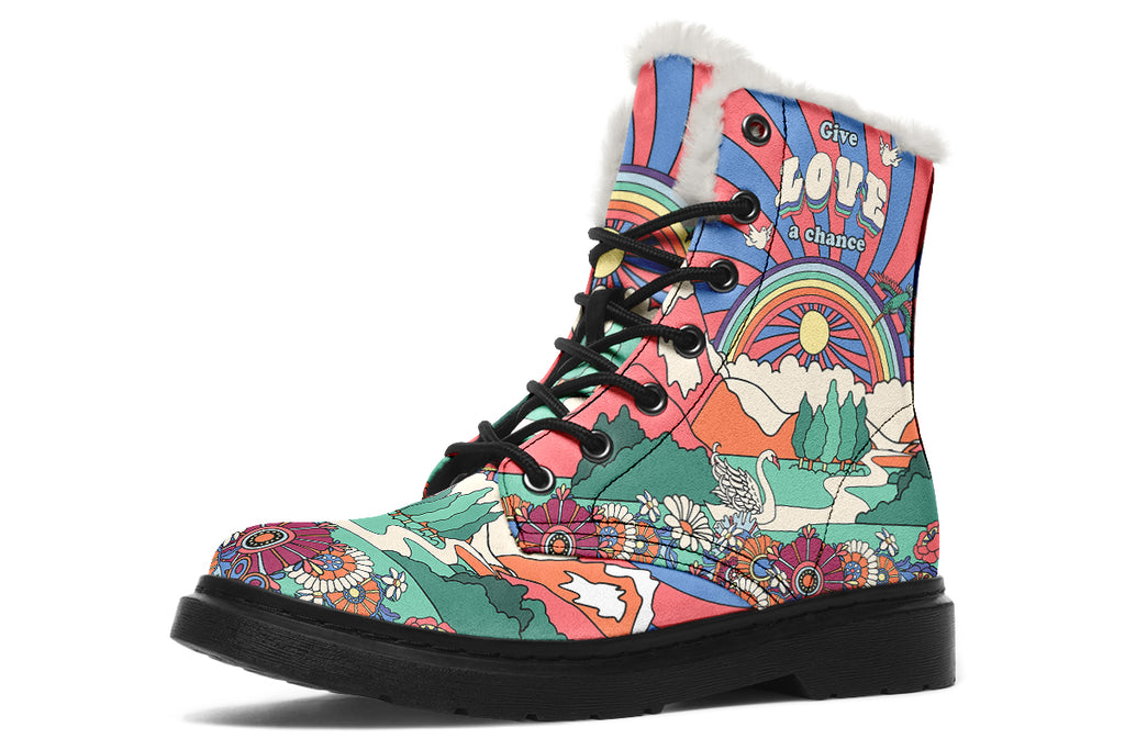 Peace And Love Faux Fur Boots - Offbeat Sweetie