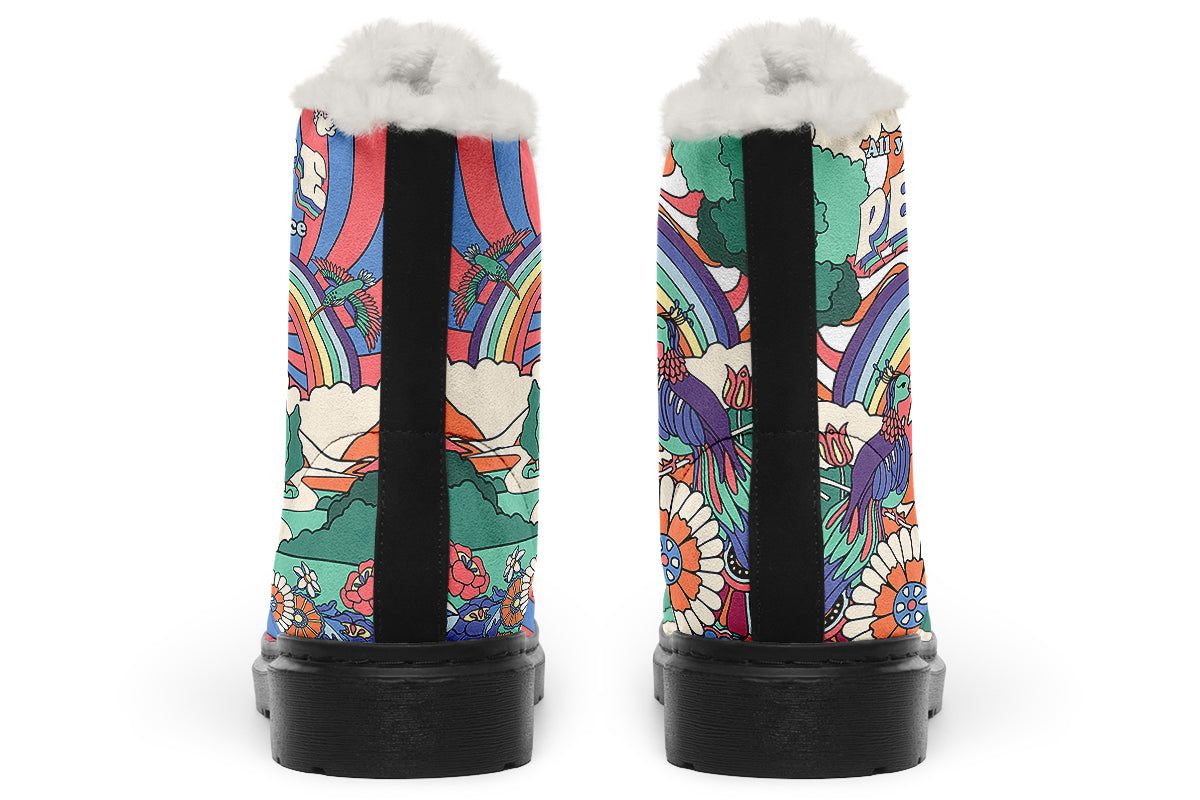 Peace And Love Faux Fur Boots - Offbeat Sweetie