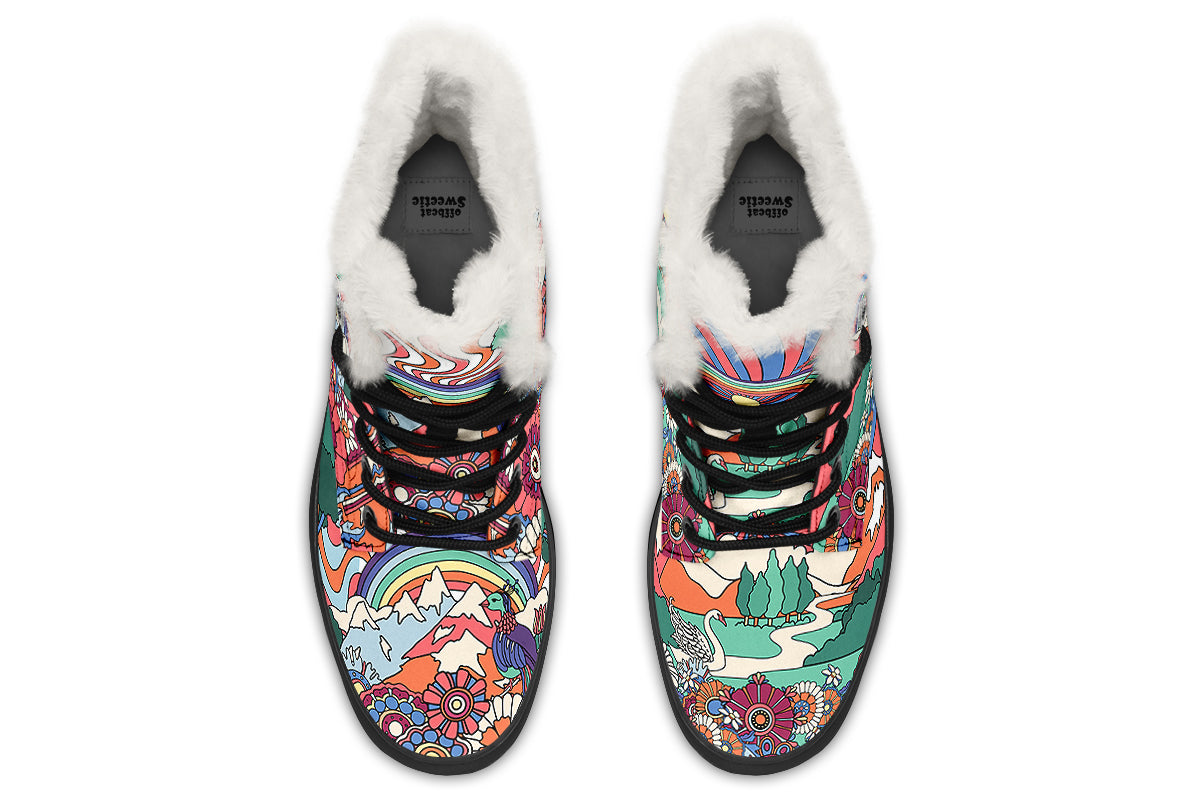 Peace And Love Faux Fur Boots - Offbeat Sweetie