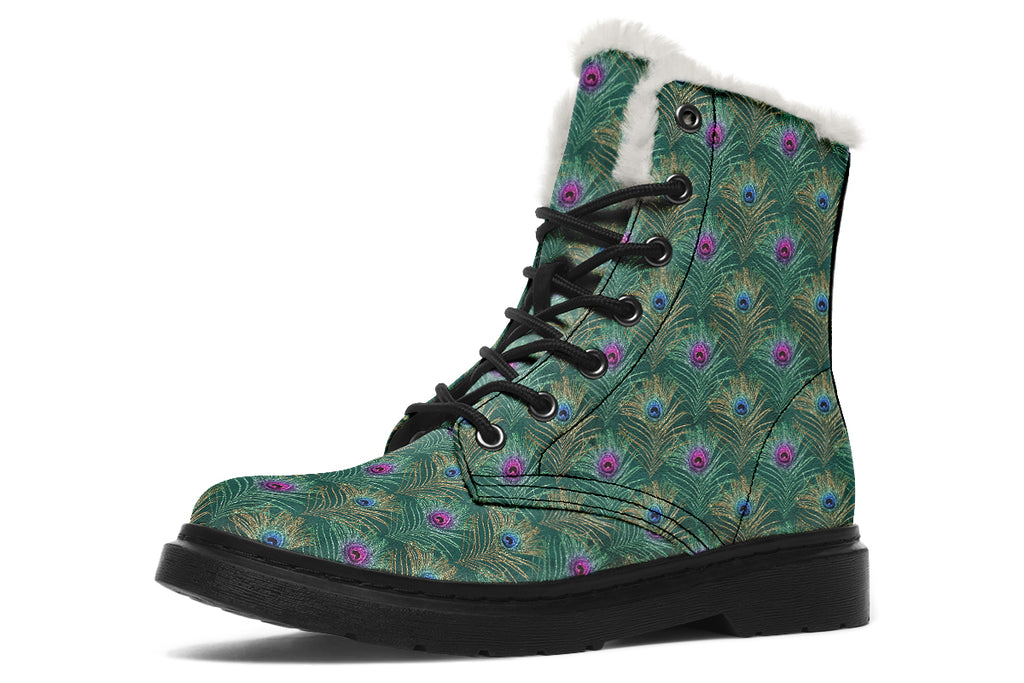 Peacock Feathers Faux Fur Boots - Offbeat Sweetie