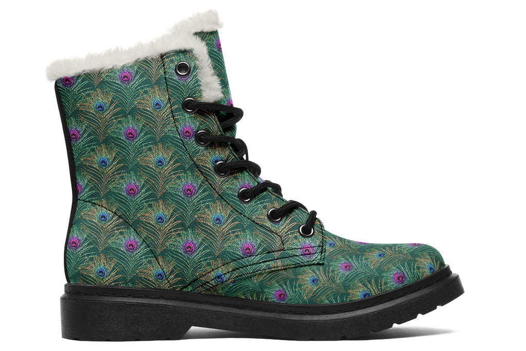 Peacock Feathers Faux Fur Boots - Offbeat Sweetie