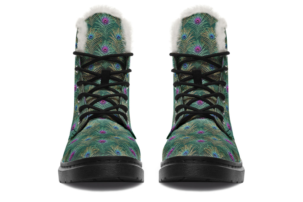 Peacock Feathers Faux Fur Boots - Offbeat Sweetie